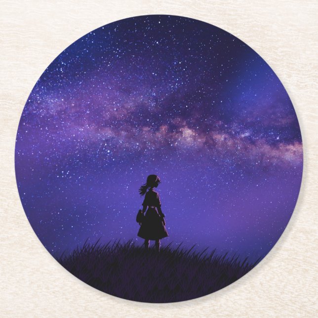 Posavasos Redondo De Papel Noche solitaria y estrellada (Anverso)