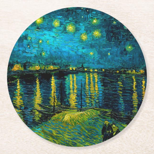 Posavasos Redondo De Papel Noche Van Gogh Starry sobre el Ródano (Anverso)