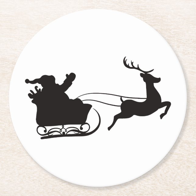Posavasos Redondo De Papel Nochebuena navideña moderna y reno (Anverso)