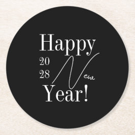 Posavasos Redondo De Papel Nochevieja Fiesta blanco y negro