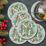 Posavasos Redondo De Papel NOEL Berries y Navidades de la vegetación<br><div class="desc">La palabra NOEL entre las hojas de invierno y las bayas en un fondo gris (o cualquier color),  estos embutidos de papel son elegantes para cualquier ocasión de Navidad de vacaciones. COINCIDIENDO con los artículos de nuestra tienda.</div>