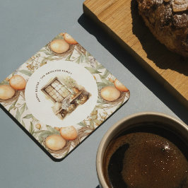 Posavasos Redondo De Papel Nombre de familia beige de Pascua Rusa