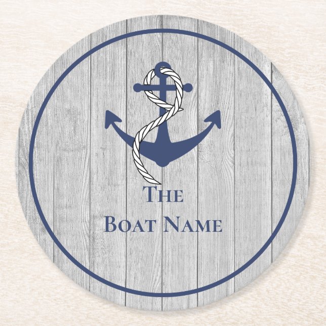 Posavasos Redondo De Papel Nombre de familia o barco Ancla marina cuerda Náut (Anverso)