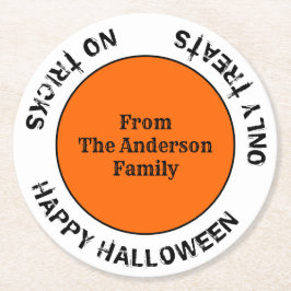 Posavasos Redondo De Papel Nombre de familia tipografía moderna Feliz Hallowe