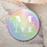 Posavasos Redondo De Papel Nombre de monograma de familia de Personalizados h<br><div class="desc">Monograma de la familia de Personalizados holográficos modernos.</div>