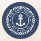 Posavasos Redondo De Papel Nombre del barco de la Marina y del borde azul (Anverso)
