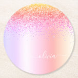 Posavasos Redondo De Papel Nombre del Monograma Metalizado del Purpurina Rain<br><div class="desc">Purpurina De Espuma Metálica De Relieve metalizado Arcoiris Pastel Faux Cepa De Papel De Monograma Metalizado. Esto hace que la graduación perfecta, el cumpleaños, el boda, la ducha de novia, el aniversario, la ducha de bebé o la fiesta de soltera sea un regalo para alguien que ama el lujo glam...</div>