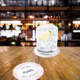 Posavasos Redondo De Papel Nombre del purpurina blanco rosado de cumpleaños