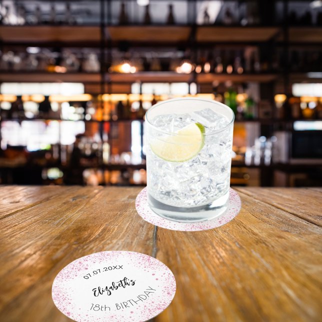 Posavasos Redondo De Papel Nombre del purpurina blanco rosado de cumpleaños (Subido por el creador)