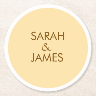POSAVASOS REDONDO DE PAPEL NOMBRE MÍNIMO PERSONALIZADO ELEGANTE BODA BEIGE