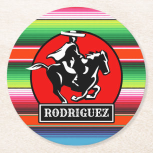 Posavasos Redondo De Papel NOMBRE Personalizado Carro Caballo Serape Español