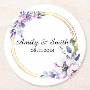 Posavasos Redondo De Papel Nombre Personalizado Elegante Boda Elegante Modern