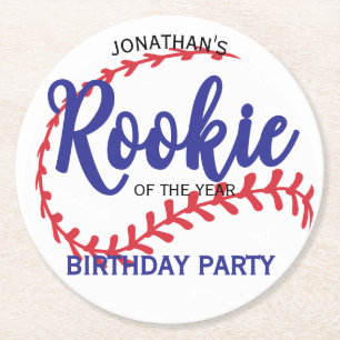 Posavasos Redondo De Papel Novato del Año Béisbol 1er Cumpleaños