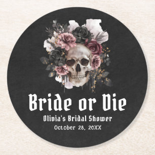 Posavasos Redondo De Papel Novia floral de Halloween o ducha nupcial mortal