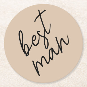 Posavasos Redondo De Papel Novia moderna   Beige + guión negro