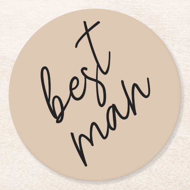 Posavasos Redondo De Papel Novia moderna | Beige + guión negro (Anverso)