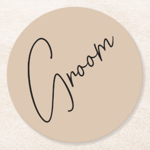 Posavasos Redondo De Papel Novia moderna   Beige + guión negro