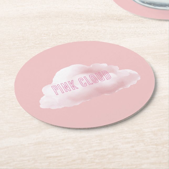 Posavasos Redondo De Papel Nube Rosa (En perspectiva)