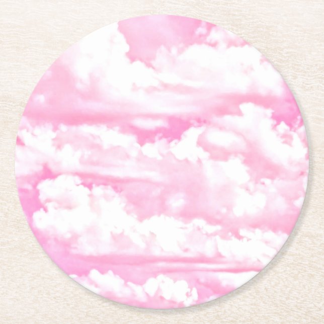 Posavasos Redondo De Papel Nubes rosadas festivas (Anverso)