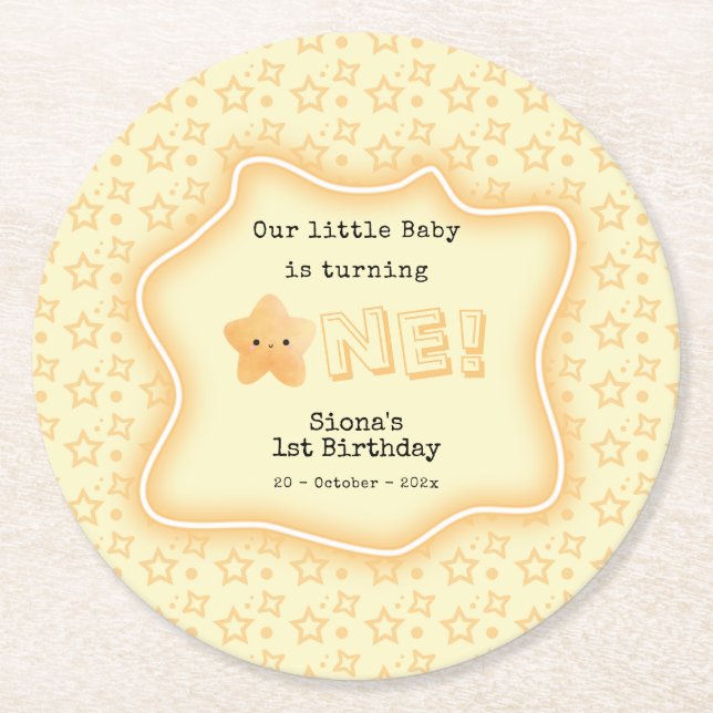 Posavasos Redondo De Papel Nuestro bebé cumple un lindo cumpleaños (Anverso)