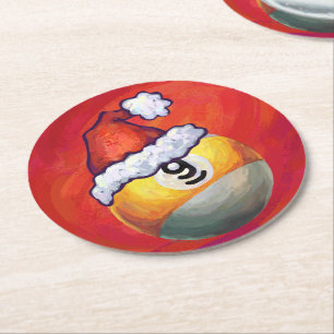 Posavasos Redondo De Papel Nueve bolas en Santa Hat en rojo