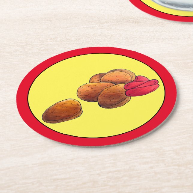 Posavasos Redondo De Papel Nuggets de pollo Ketchup Comida rápida (En perspectiva)