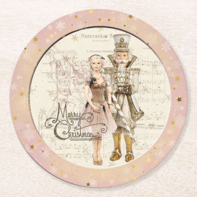 Posavasos Redondo De Papel Nutcracker Suite-Ballerina & Nutcracker (Anverso)