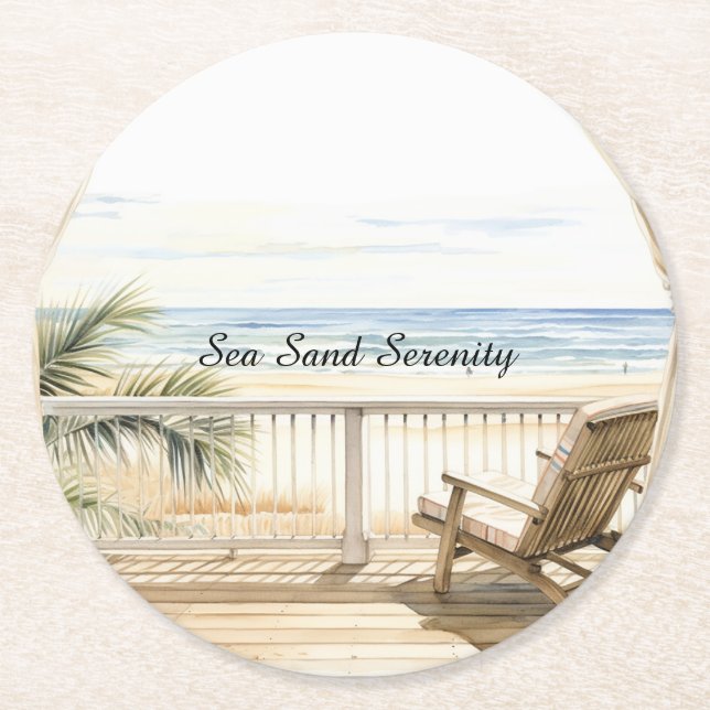 Posavasos Redondo De Papel Ocean View Beach Serenity (Anverso)