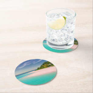 Posavasos Redondo De Papel Océano Acuamarino Playa Tropical Escénica