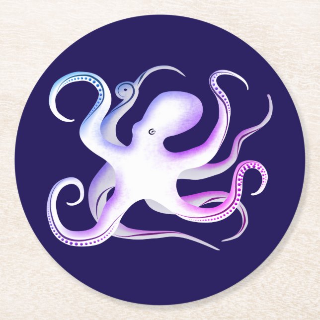 Posavasos Redondo De Papel Octopus blanco (Anverso)