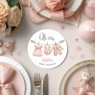 Posavasos Redondo De Papel Oh Baby Pink Floral Baby Shower