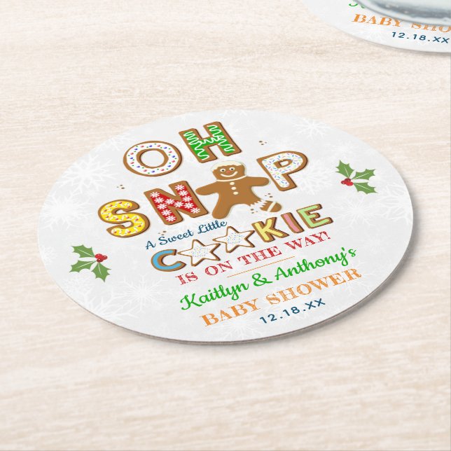 Posavasos Redondo De Papel ¡Oh Snap! Gingerbread Cookie Baby Shower (En perspectiva)