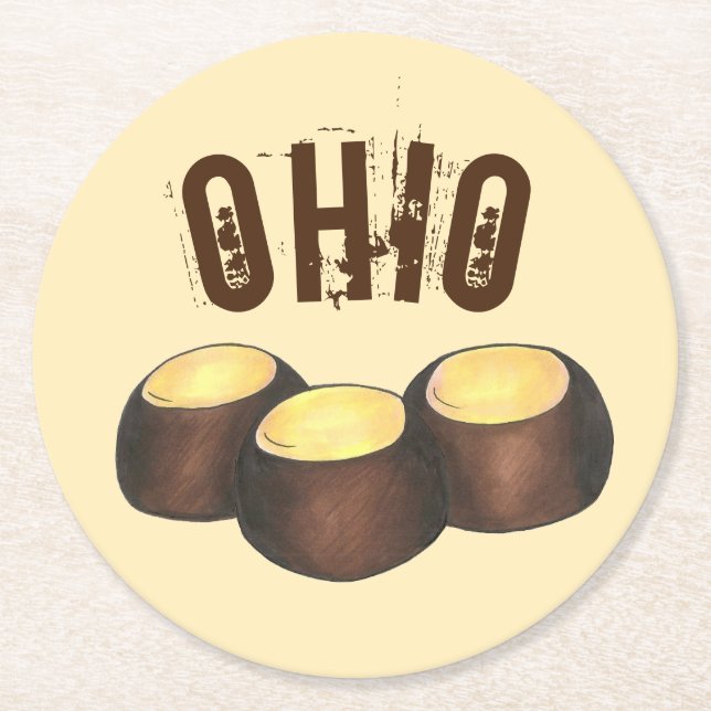 Posavasos Redondo De Papel Ohio OH Peanut Butter Buckeye Buck Oye Nut Candy (Anverso)