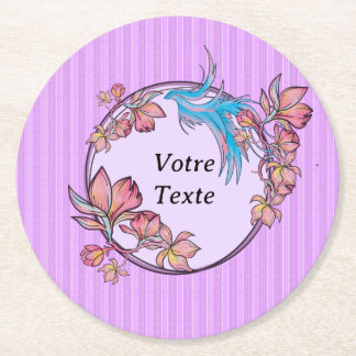 Posavasos Redondo De Papel oiseau violet couronne de fleur