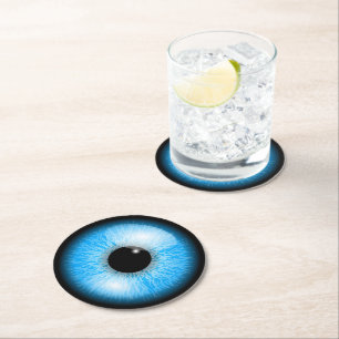 Posavasos Redondo De Papel Ojo espeluznante azul realista de Halloween