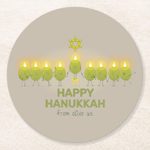 Posavasos Redondo De Papel Olive Hanukkah Menorah