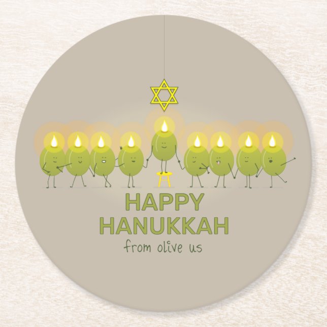 Posavasos Redondo De Papel Olive Hanukkah Menorah (Anverso)