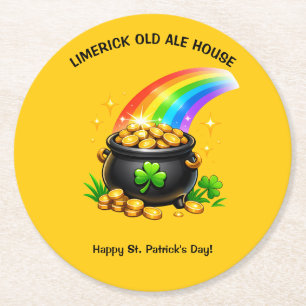 Posavasos Redondo De Papel Olla de Oro Editable Día de San Patricio