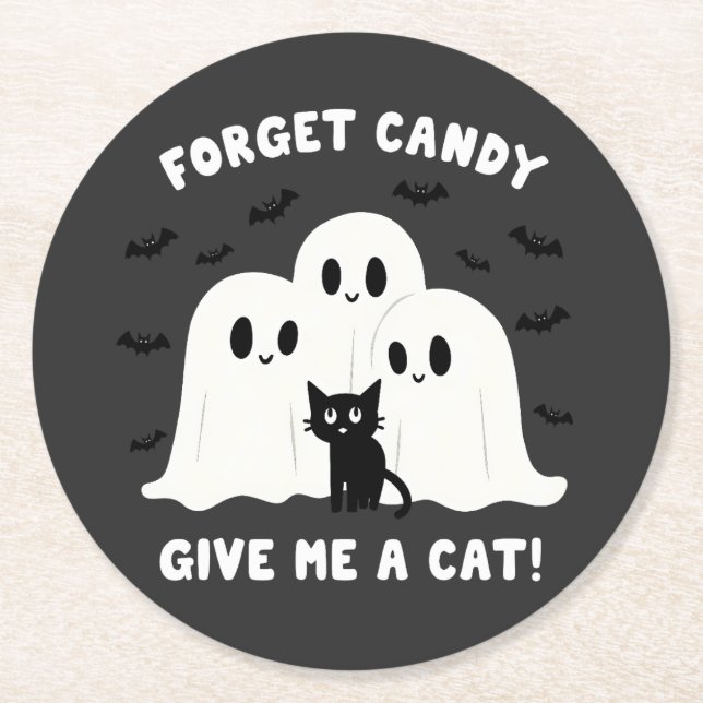 Posavasos Redondo De Papel Olvídate Del Velo, Dame Un Halloween De Gato Fanta (Anverso)