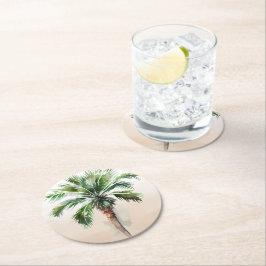 Posavasos Redondo De Papel Ombre de palmera tropical