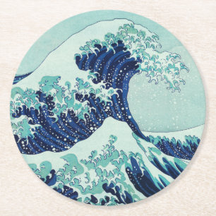 Posavasos Redondo De Papel Ondas azules de Hokusai