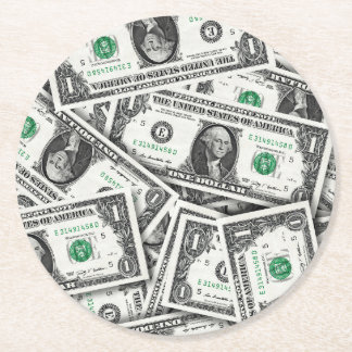Posavasos Redondo De Papel One Dollar Bill Pattern