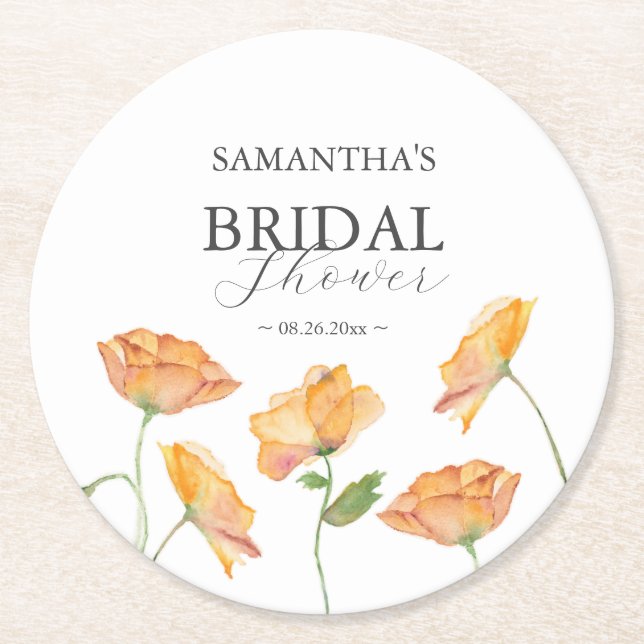 Posavasos Redondo De Papel Orange Poppy Flower Drink Coasters (Anverso)
