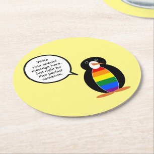 Posavasos Redondo De Papel Orgullo Gay Hablando Sra Pingüino Personalizado