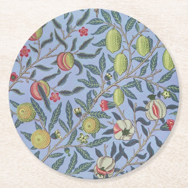 Posavasos Redondo De Papel Ornamento azul granado William Morris Fruit (Anverso)