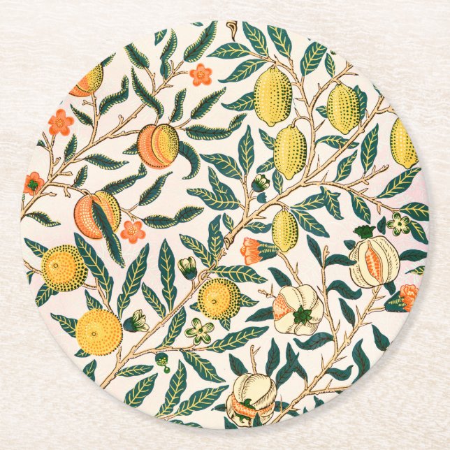 Posavasos Redondo De Papel Ornamento blanco granado William Morris Fruit (Anverso)