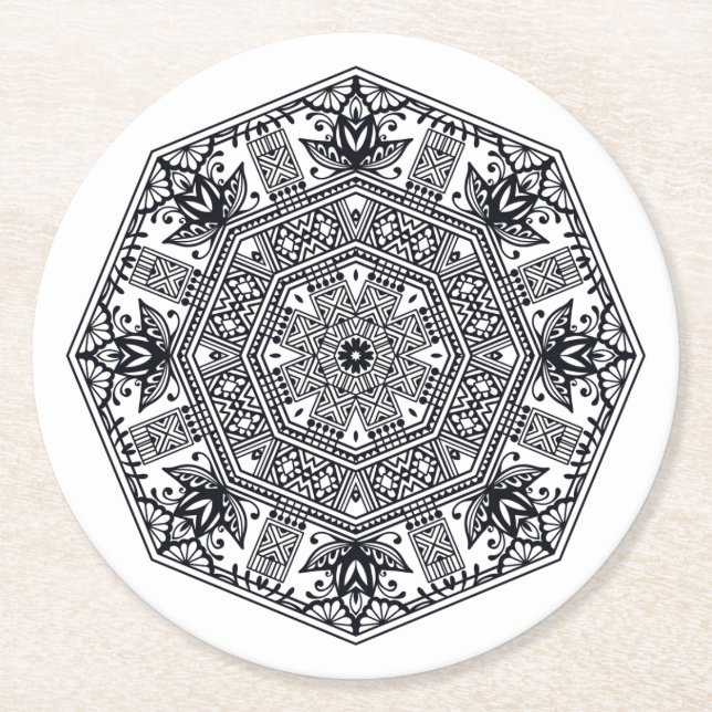 Posavasos Redondo De Papel Ornamento redondo de la mandala (Anverso)