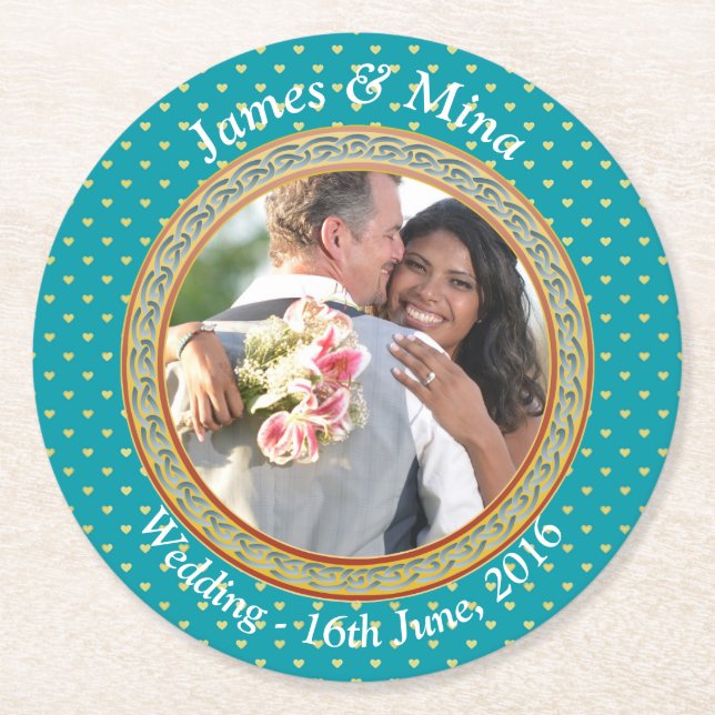 Posavasos Redondo De Papel Ornato azul y oro (Anverso)