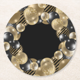 Posavasos Redondo De Papel Oro Negro 50 cumpleaños