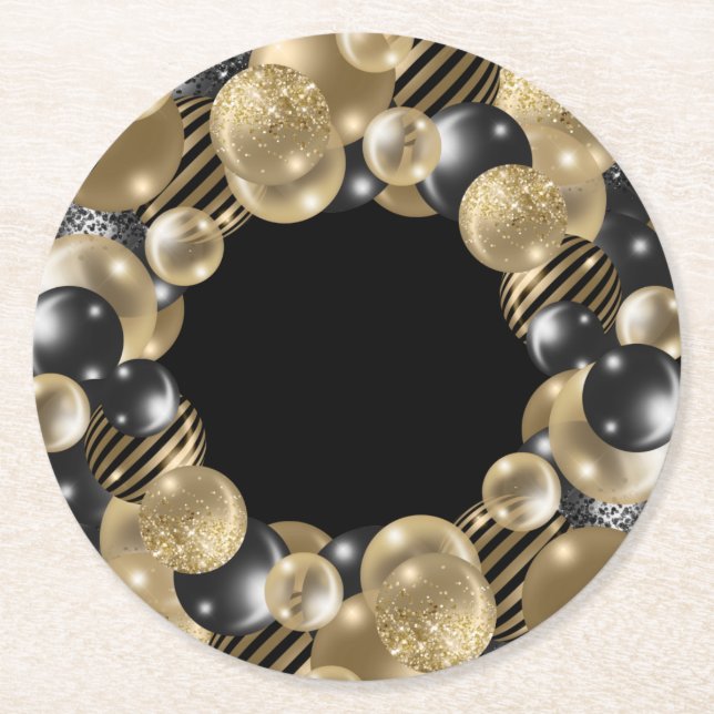 Posavasos Redondo De Papel Oro Negro 50 cumpleaños (Anverso)